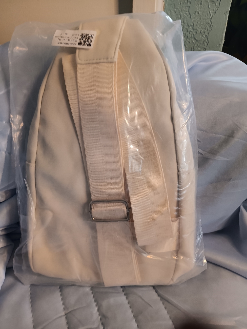 White Quilted Crossbody Sling Bag with Gold Accents - Picture 2 of 3